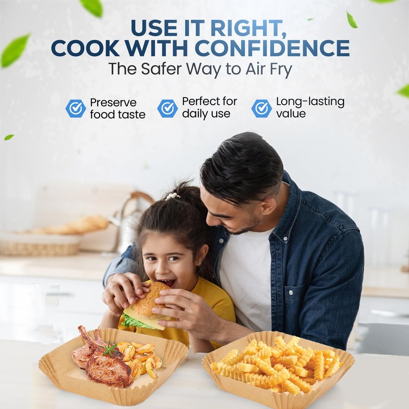 Air Fryer Liners Disposable Parchment Paper, Square 2-5QT6.3"-100CT, Brown gallery