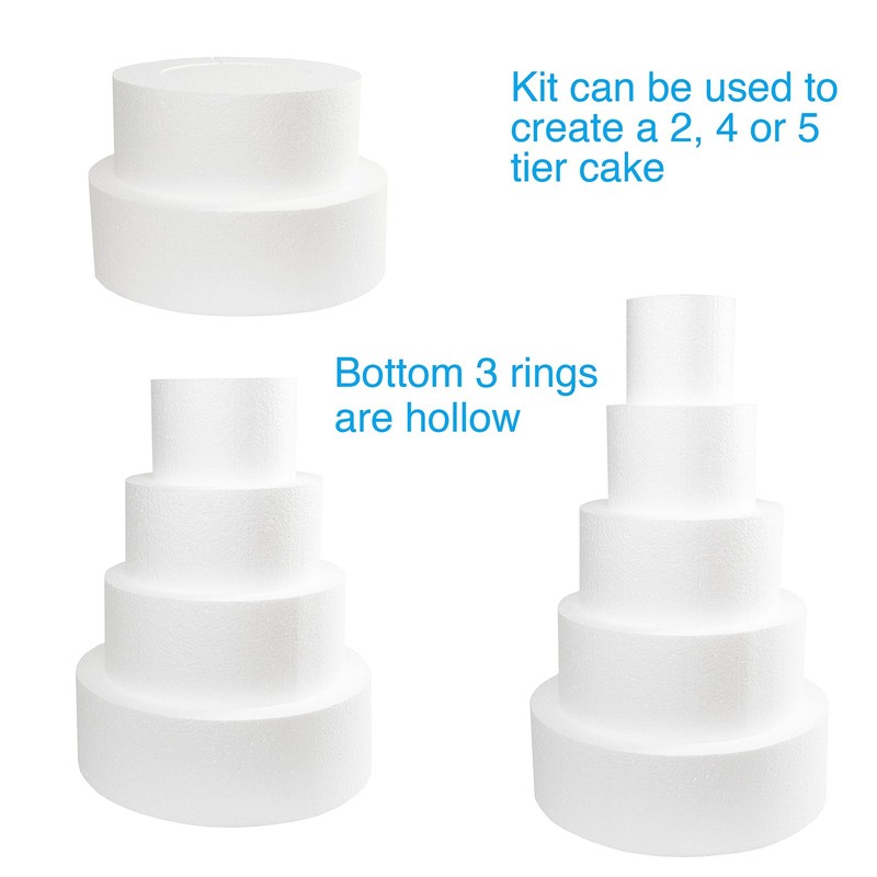 Silverlake 5-Tier Round Cake Dummy Set - Nesting 4" H x 4,6,8,10 & 12" Dia Di... gallery