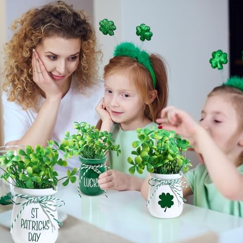 4 Pcs St Patricks Day Mini Jars with Artificial Shamrock MIni Vase Fake gallery