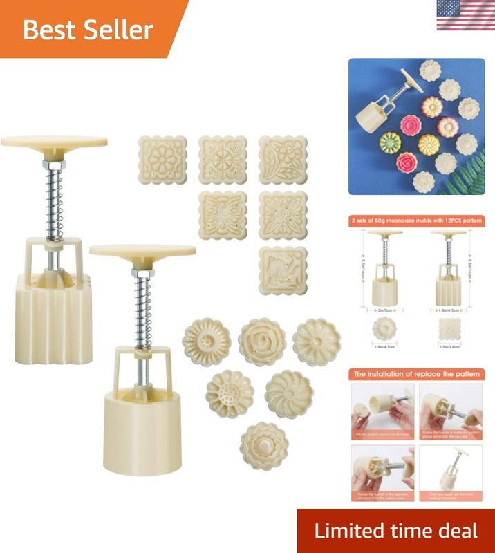 Moon Cake Mould 50g, 12 PCS Pattern Hand-Pressure Mooncake Molds for Mid-Autu…