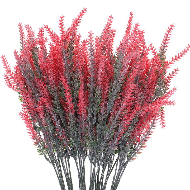 8 Bundles Artificial Lavender Flowers Plastic for Indoor/Outdoor Home Red