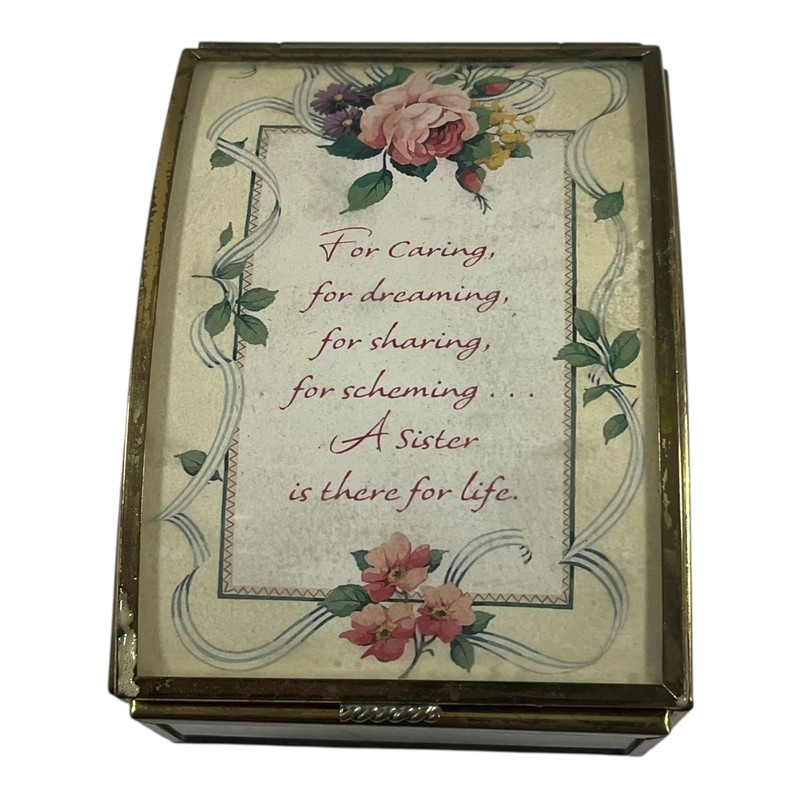 Vintage Glass Music Box Sister Quote Floral Design Plays You’ve Got a Friend