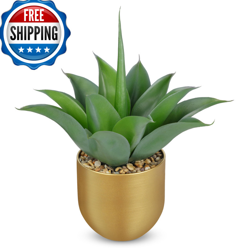 Briful Artificial Agave Plant In Gold Metal Pot 13 Inch Tall Faux Succulent