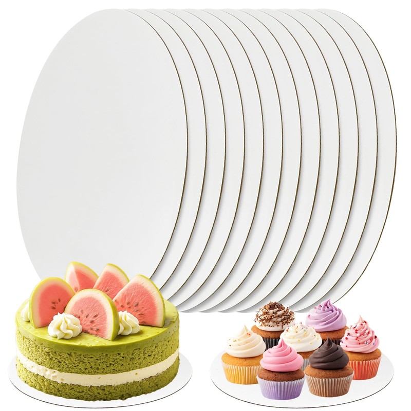 12 Pack 10 Inch Round Cake Boards, Disposable Corrugated White Cardboard Food…