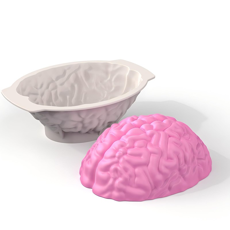 Brain Silicone Mold – Brain Cake Mold with Support Base, 3D Realistic Silicone H