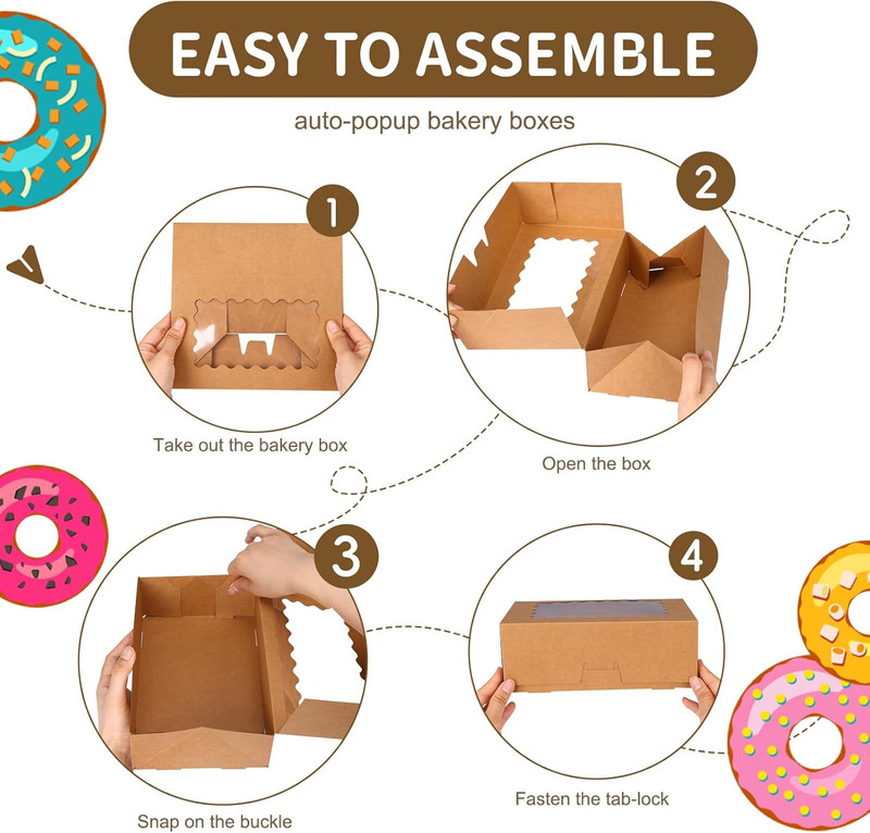 28Pcs Cookie Boxes with Window, 9X6X3 Inch Brown Bakery Boxes Pastry Containers gallery