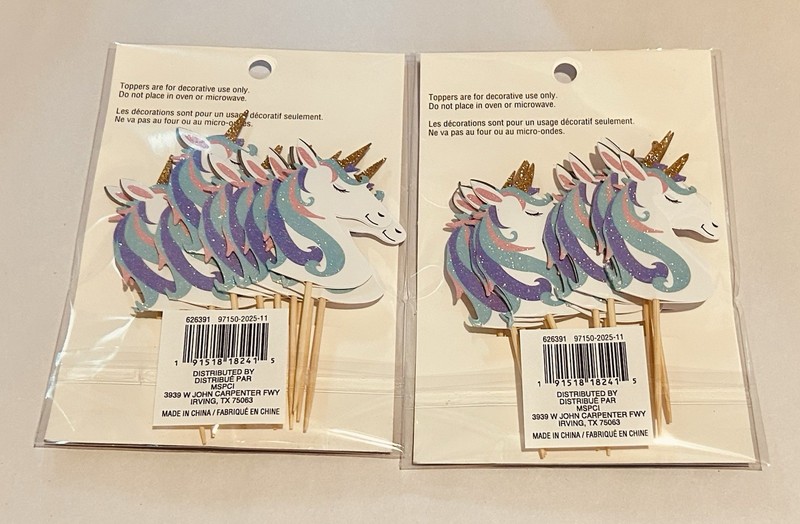 New 24 Unicorn Toppers Food Safe Blue Pink Gold Purple Glitter Bamboo and Paper gallery