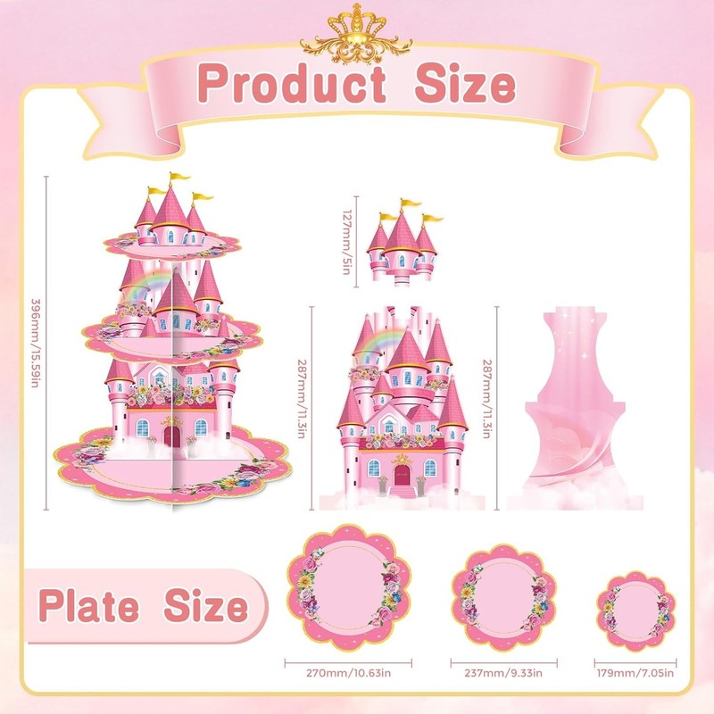 Pink Castle 2-Pack 3-Tier Cupcake Stands for Princess Birthday or Party Decor gallery