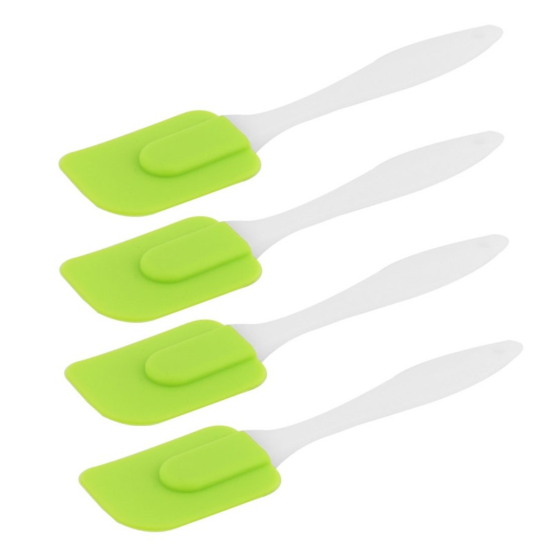 Silicone Head Plastic Handle Heat Resistant Nonstick Spatula Scraper Green 4PCS