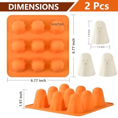 3D Ghost Silicone Molds 2-Pack Non-Stick 9-Cavity for Candy Jelly Cake Halloween gallery