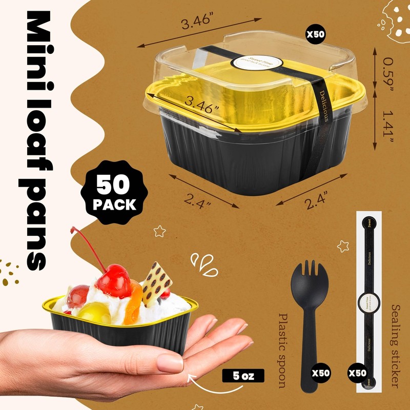 Mini Square Baking Cups with Lids and Spoons 50 Pcs Black (5oz) 5 OZ gallery