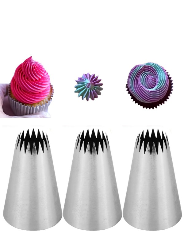 3 Pcs Extra Large Open Star Piping Tip, Swirls, Rosettes, Cake Decorating, Big