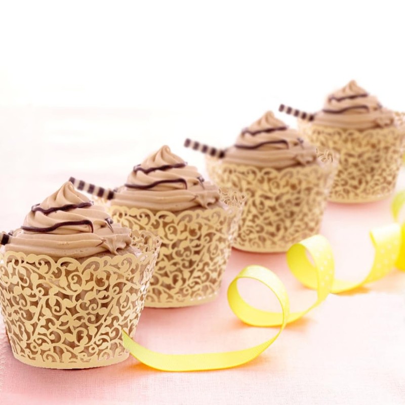 Gold Edible Cupcake Wrappers Filigree Lace Decorative Artistic Golf Cake gallery