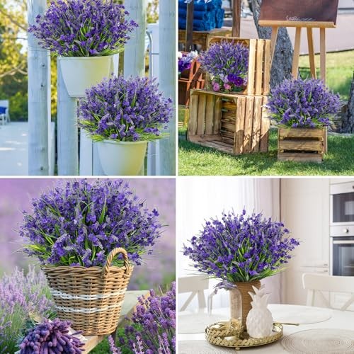 20 Bundles Artificial Lavender Flowers for Outdoors Fake Silk Deep Purple gallery