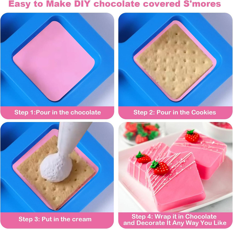 3Pcs Chocolate Covered Cookie S'Mores Molds Silicone, 6-Cavity Square Caramel Si gallery