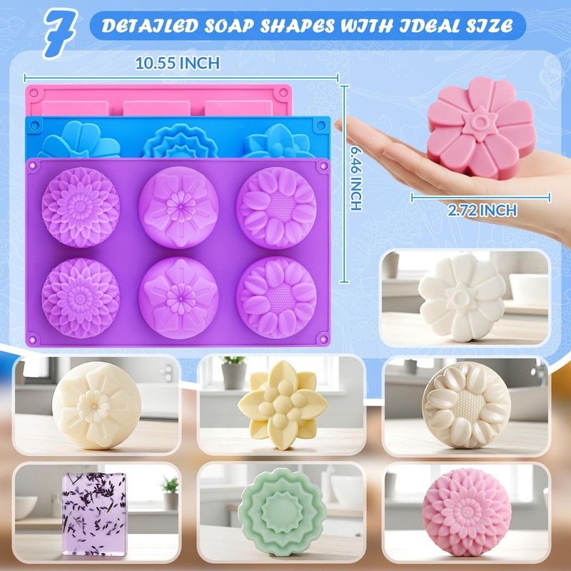 Square Flower Rectangle Bar Molds Silicone, 7 Shapes for Chocolate Soap Makin... gallery