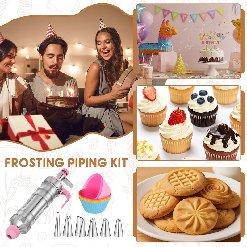 Dessert Decorating Set with Piping Tips/Cupcakes/Brush for Baking, Pink gallery