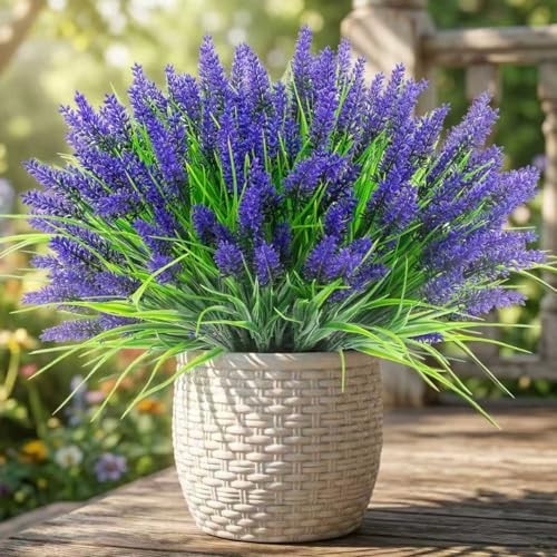 Pcs Artificial Outdoor Flowers UV Resistant Lavender Fake Greenery 22 Purple gallery