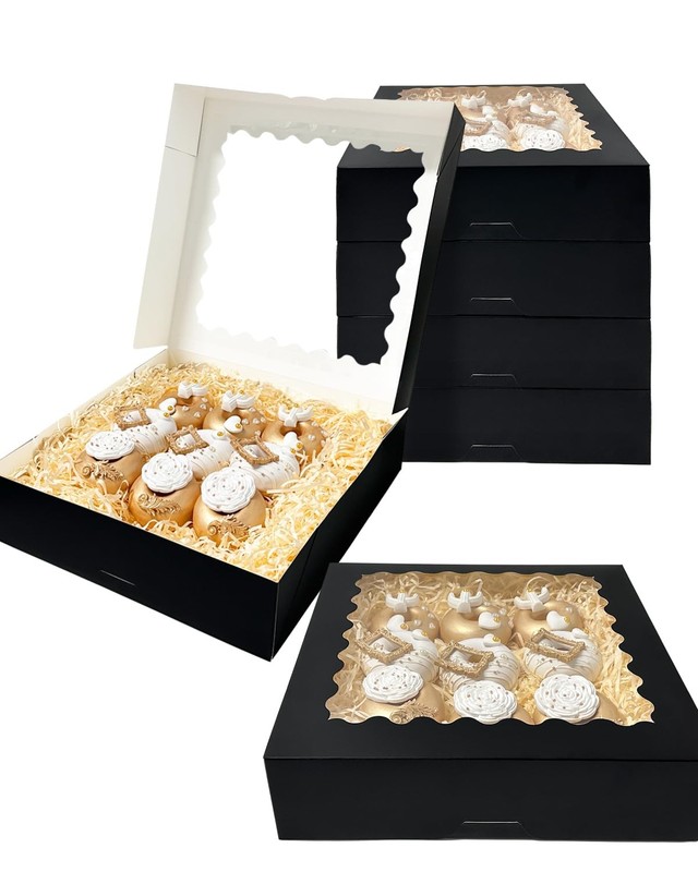 20 PCS 12x12x3 Inch Black Pie Cookie Bakery Boxes Window AutoPop Up Macaroon gallery