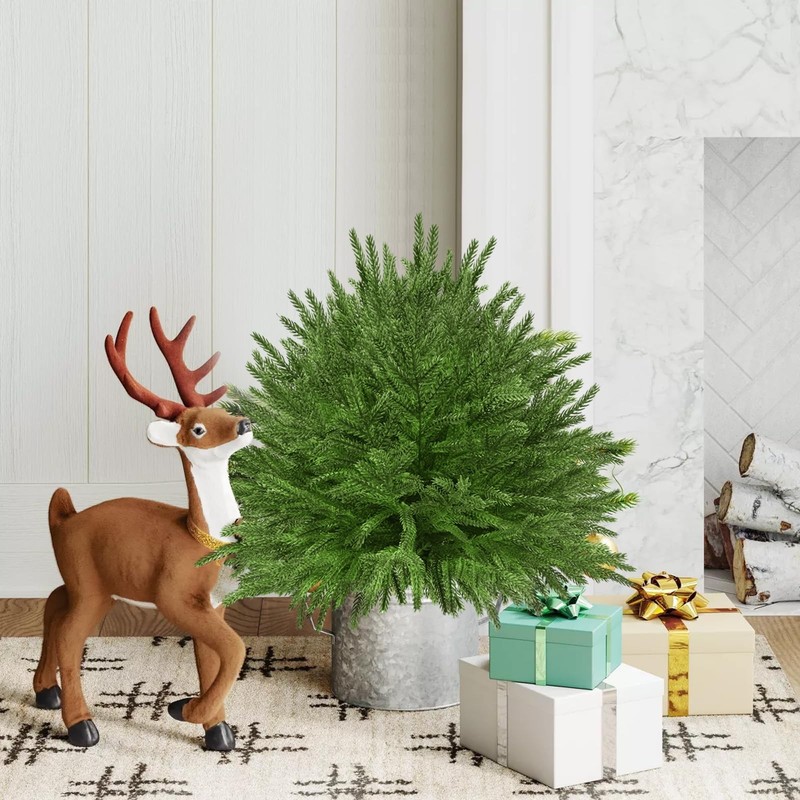 FAJUNZH 2x 23.6" Artificial Norfolk Topiary Trees for Outdoor Porch Decor, UV gallery