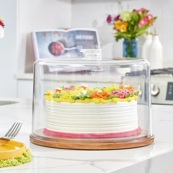 CAKE PLATE HOLDER WITH DOME WOODEN DISPLAY WITH LID COVER DESSERT CAKEDOME NEW ~ gallery