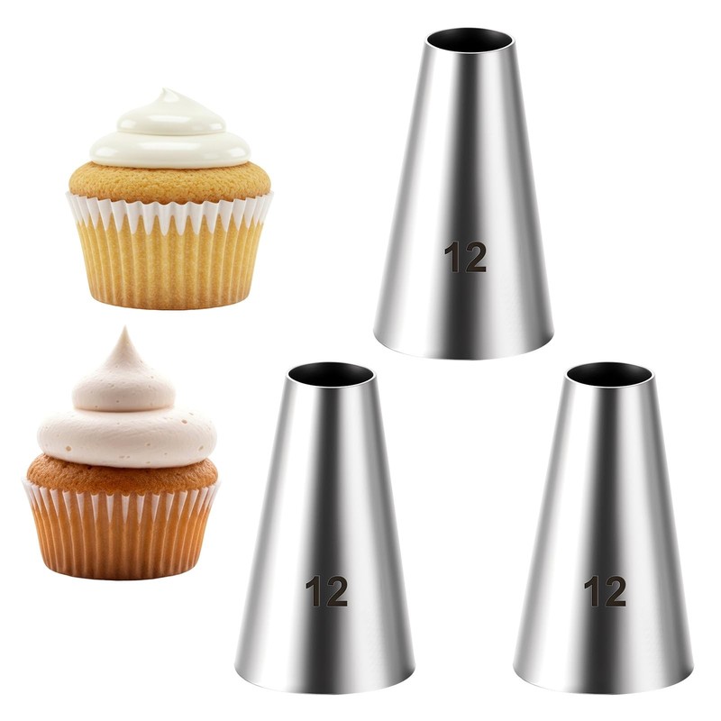 3 PCS #12 Stainless Steel Round Icing Tips Professional Cookie Decorating