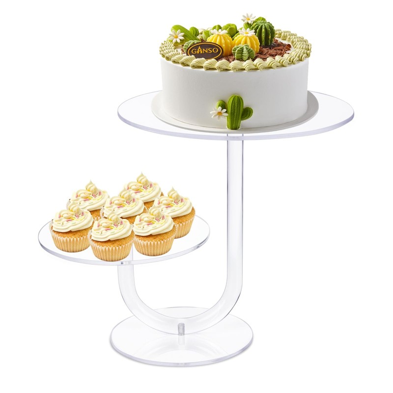 2 Tier Clear Cake Stand Acrylic Cupcake Display Holder Dessert Pastry Tower f…