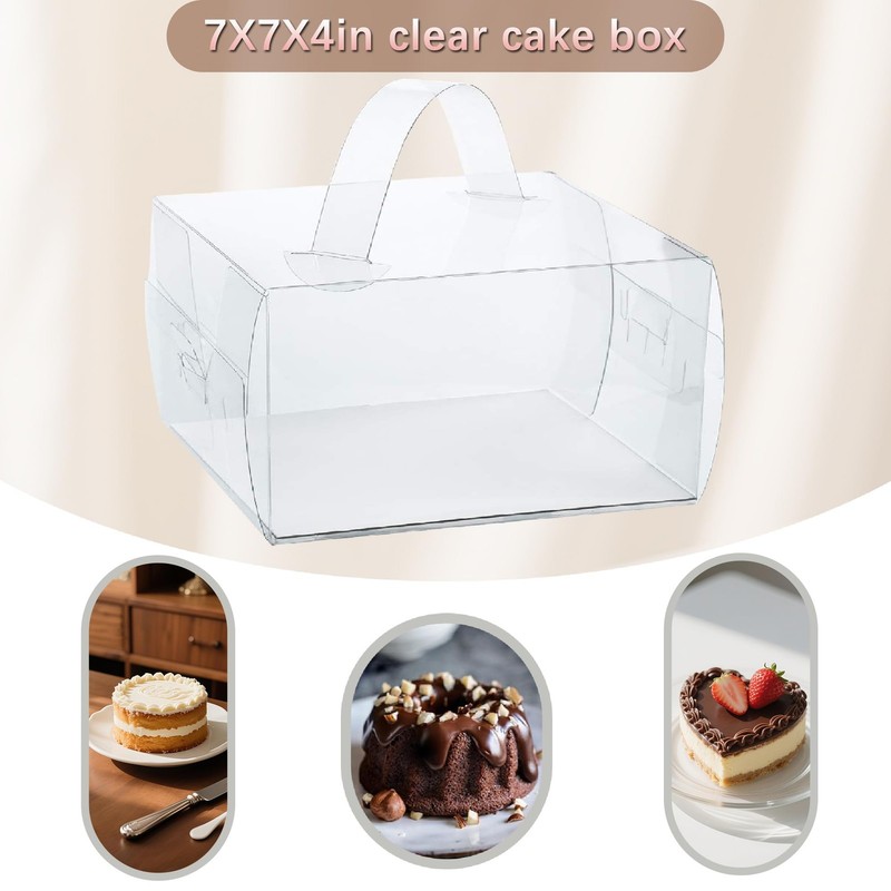 20 PCS 7x7x4 Inch Clear Cake Boxes Handles Transparent Bakery Fits 46 Inch gallery