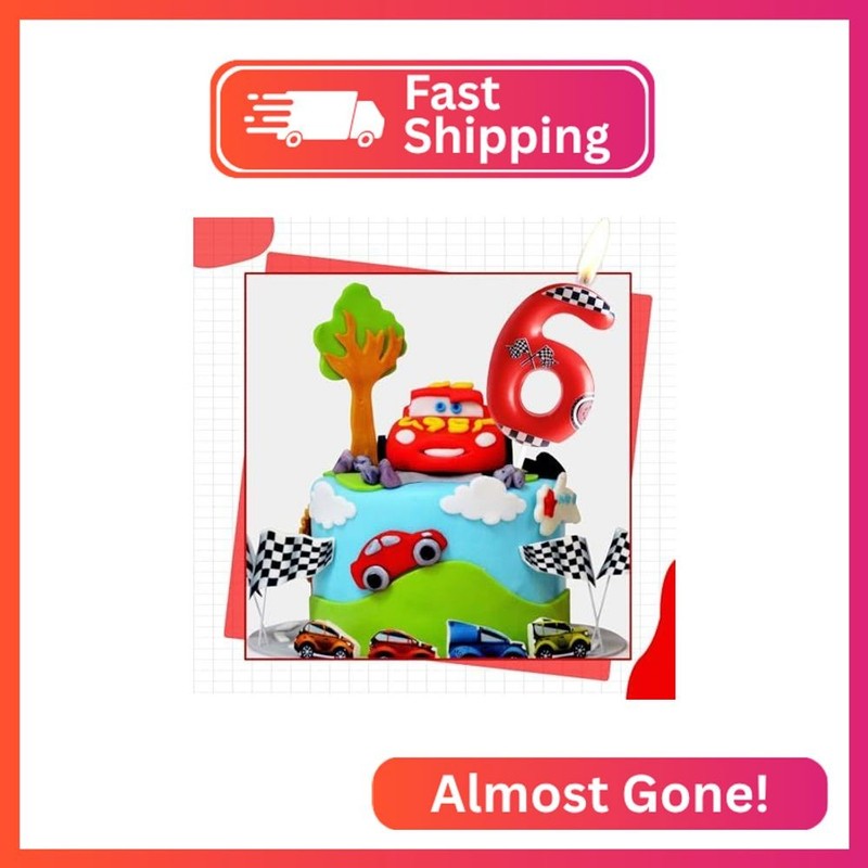 Zi Lan Red Racing Car Birthday Cake Candle Racing Car Themed Birthday Candle, Nu gallery