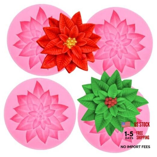 4PCS Christmas Holly Leaf Silicone Molds Chocolate Candy Fondant Mold