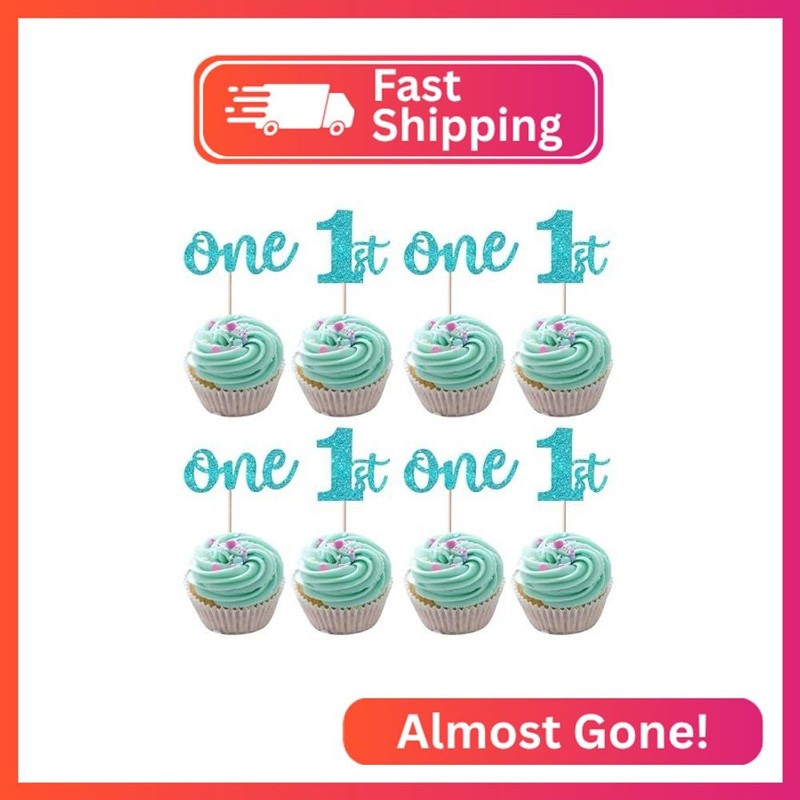 Rsstarxi 24 Pack 1st Birthday Cupcake Toppers Glitter First Birthday One Cupcake