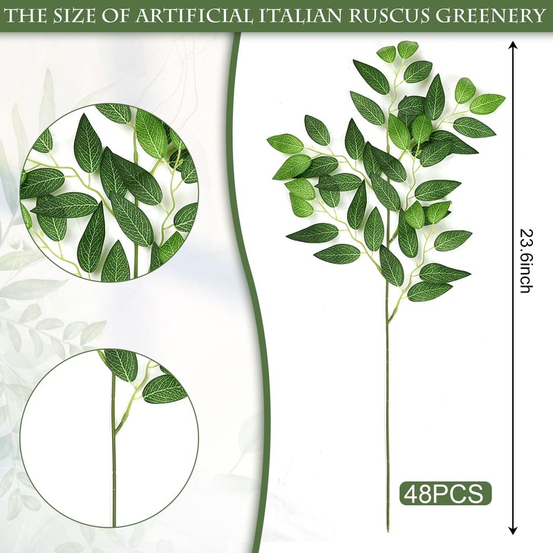 DIYDOFUN 48x Artificial Italian Ruscus Greenery Fake Silk 24" Stems gallery
