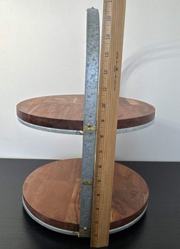 HEARTH & HAND MAGNOLIA Round Two Tier Wood & Galvanized Metal Cake Dessert Stand gallery