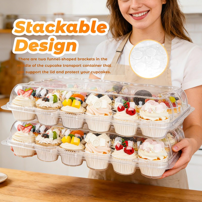LOKQING 24 Count Cupcake Containers 10 Pack Cupcake Holders Plastic Clear Dis... gallery