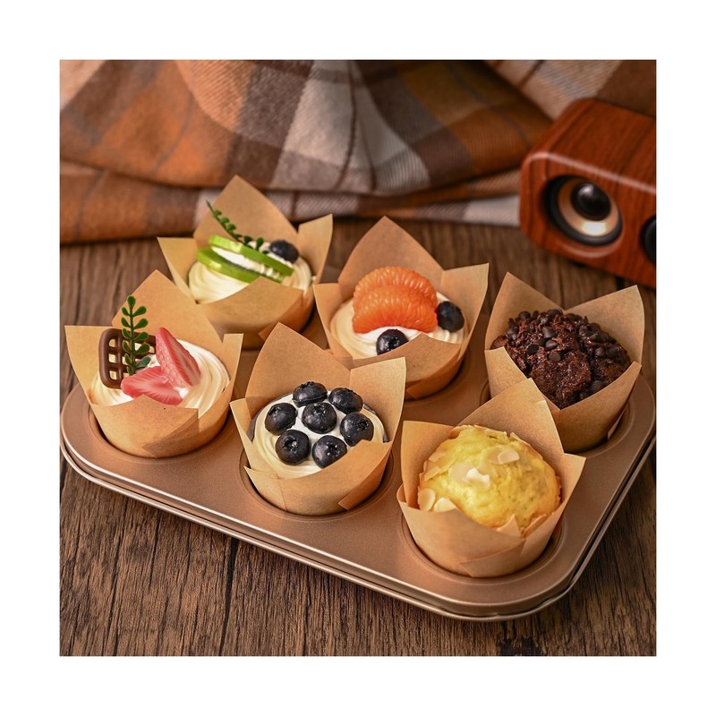 120 Counts Natural Tulip Cupcake Liners for Baking Cups, Food Grade Parchment... gallery