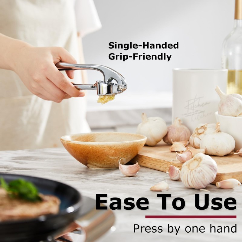 Kitessensu High Effective Premium Garlic Press Large, Chrome Silver - 3 Set gallery