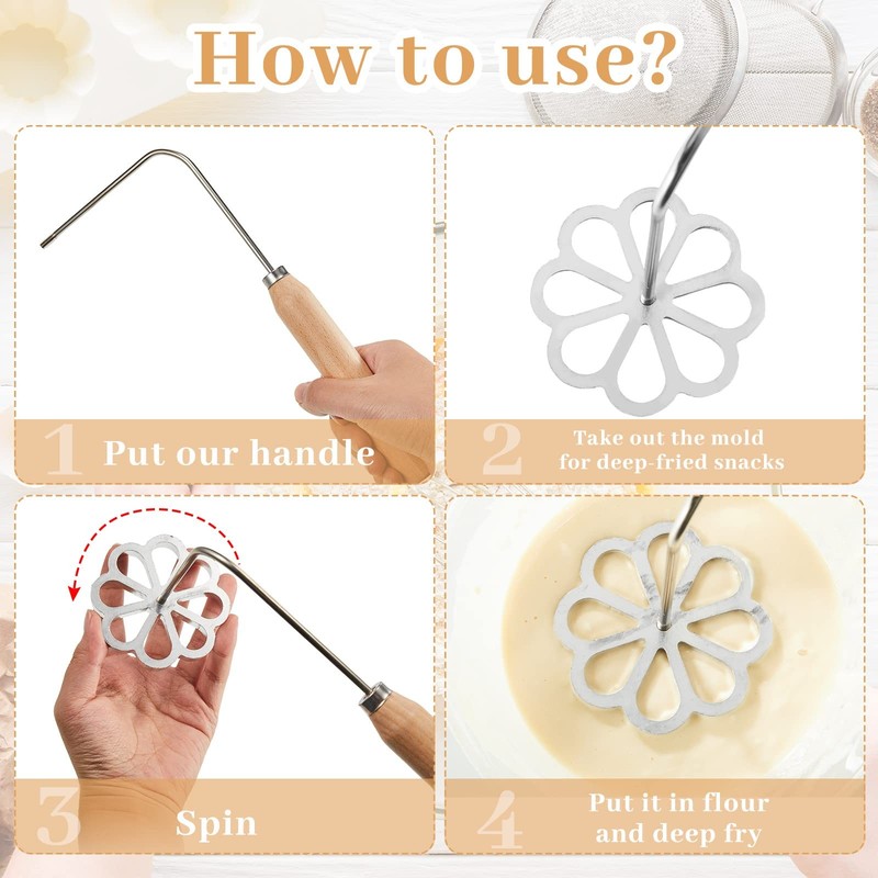 7 Pcs Achappam Bunuelos Mold with Handle Rosette Iron Set Aluminum Rosette Maker gallery