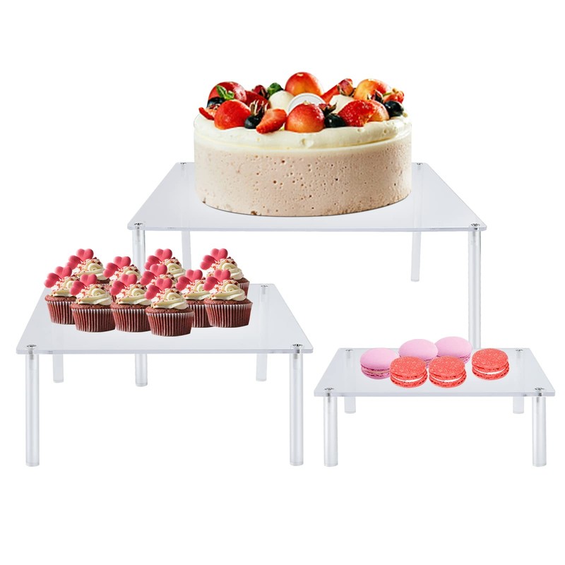 3 Pcs Square Acrylic Cake Stands, Reusable Round Cupcake Holder for Dessert C…