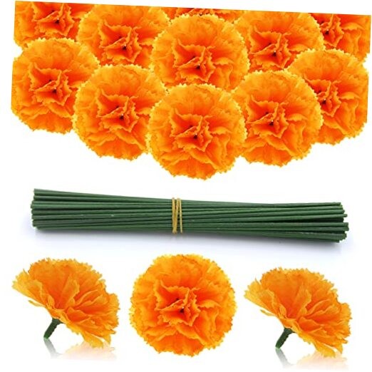 Pcs Marigold Flower Heads Bulk, Silk Marigold Heads with Stems 200 Orange