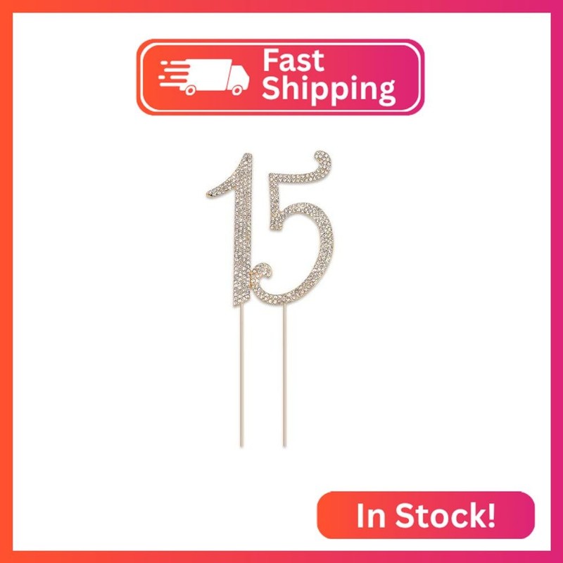 KALIONE 15 Cake Topper, Number 15 Birthday Cake Topper, Crystal Happy 15th Birth