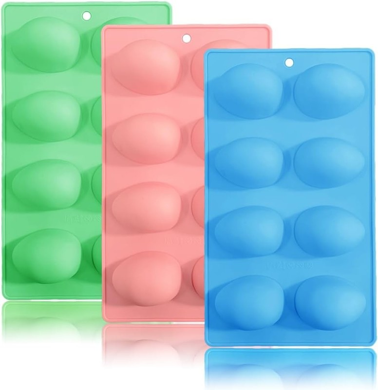 3 Pack 3D Easter Egg Silicone Molds, 8 Cavity Egg Shape Non-stick Baking Mold…
