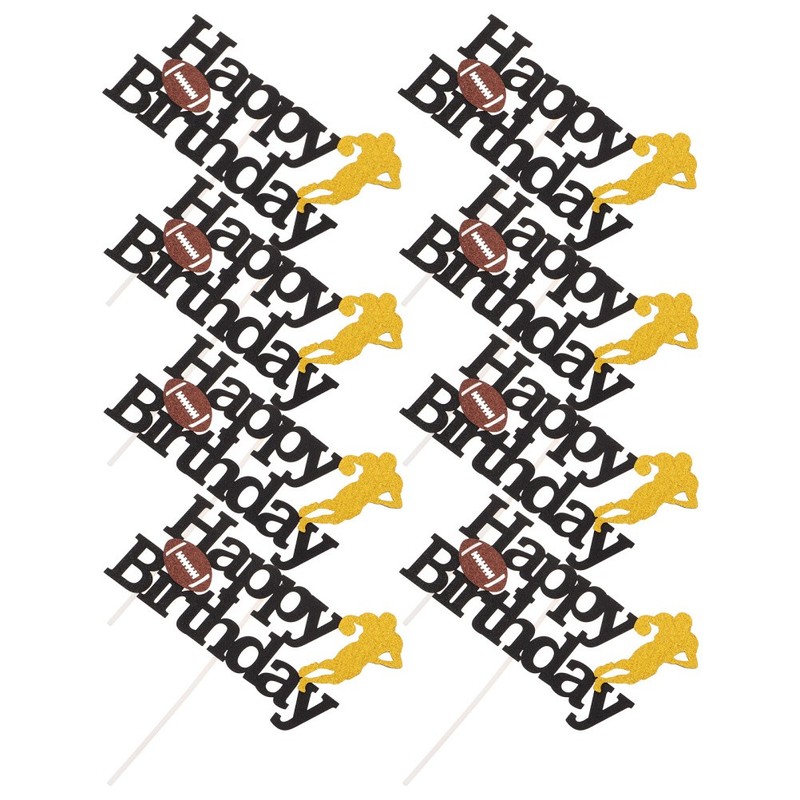 8 Pcs Rugby Cake Decoration Happy Birthday Topper Insert Party Cupcake Toppers gallery