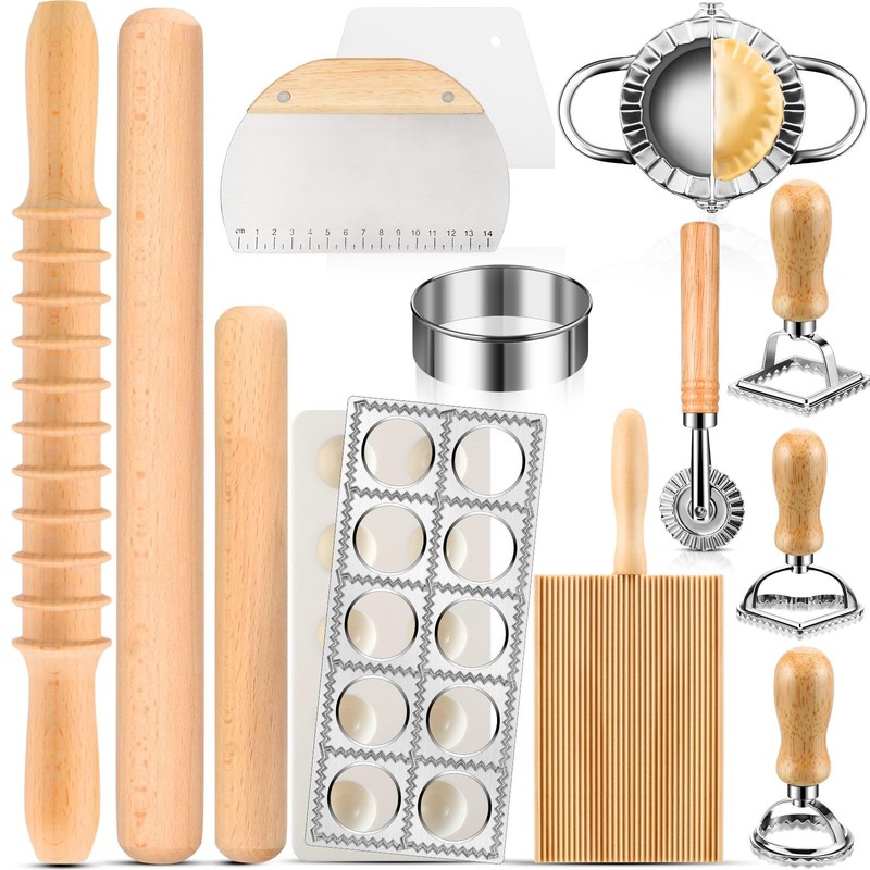 14 Pieces Pasta Making Tools Set, Ravioli Mold Set, Ravioli Maker with Roller...