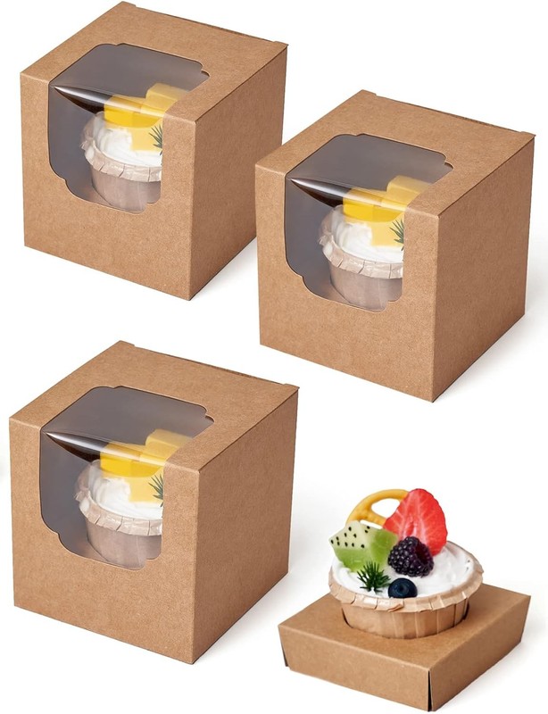 Cupcake Boxes 100 Pcs Bulk Brown Kraft IndividualBox, Single Containers Paper…