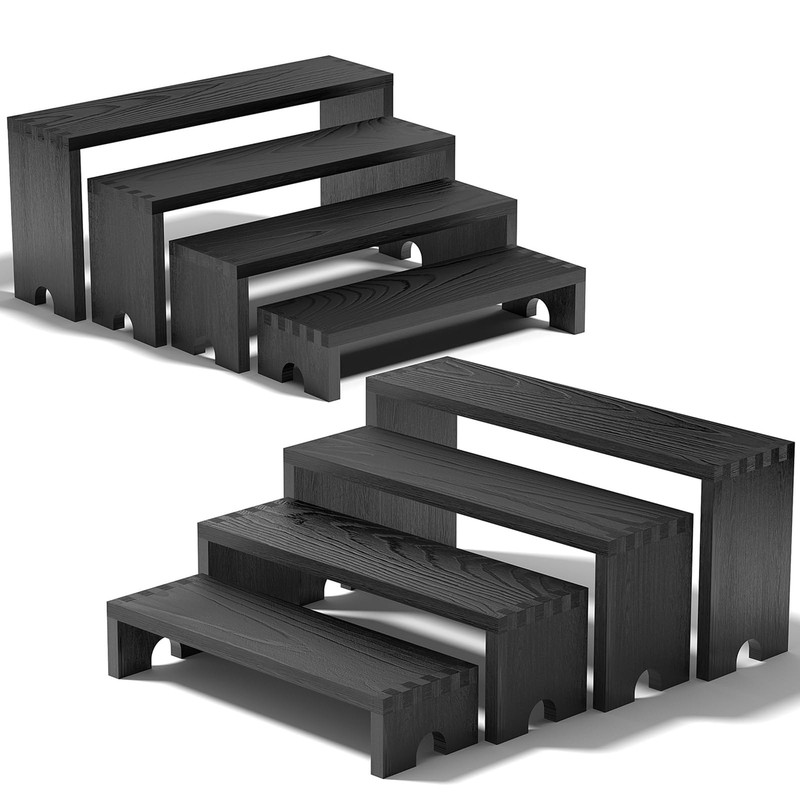 2 Set Black Wooden Tiered Riser Display Stands for Vendor Events,Stackable Wo…
