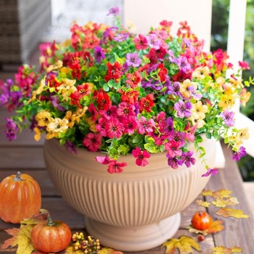 Artificial Outdoor Flowers, Faux Silk Daisy Plants, UV Resistant Colorful 12