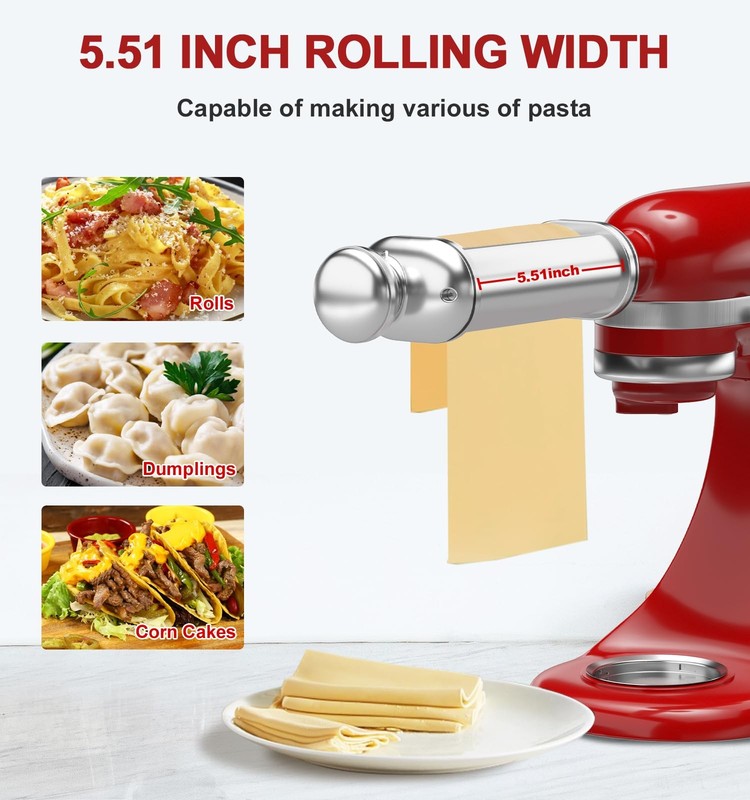 Pasta Roller for Kitchenaid Stand Mixer, 1-Piece Set (Roller Only), Silver gallery