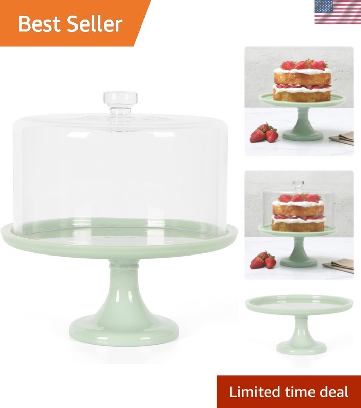 Highbrook 10-Inch Jadeite Cake Stand with Glass Dome – Vintage-Style Pedestal…