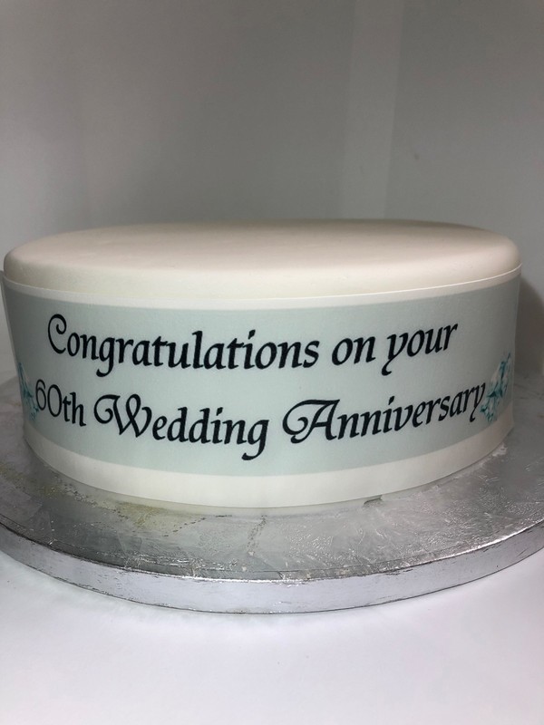 A4 Edible Decor Icing Sheet 60th Diamond Wedding Anniversary Ribbon Border