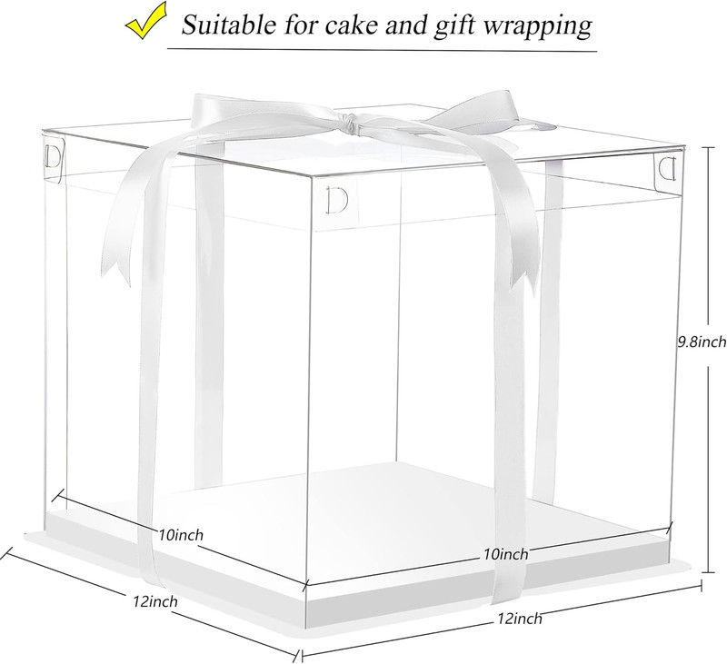 6Pcs Tall Cake Boxes Clear cake Box with Ribbon, 12x12x 10inch,Ideal for Large 1 gallery
